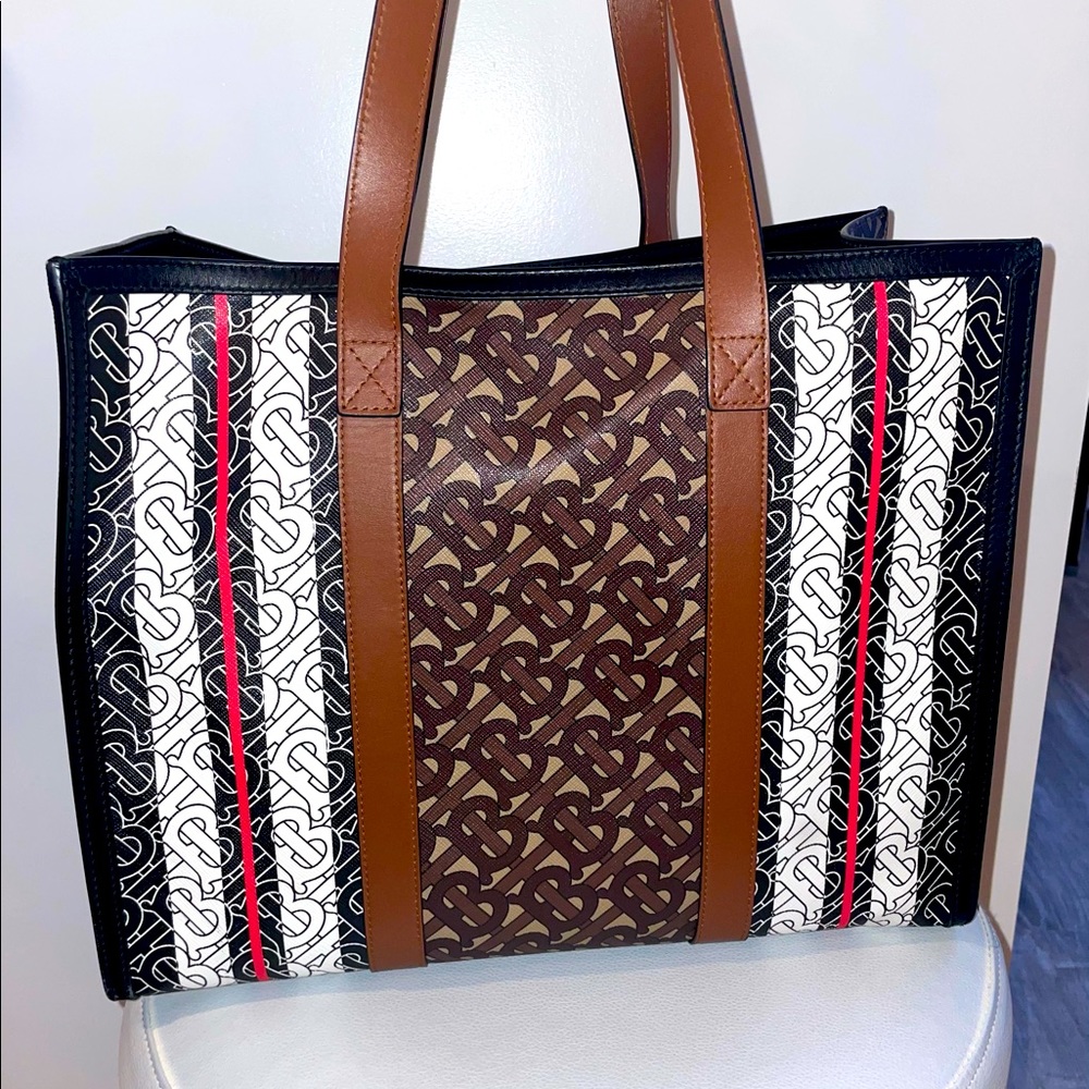 Burberry Monogram E Canvas Medium Tote